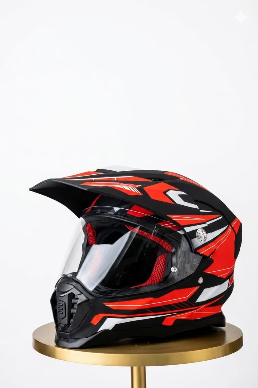 Red helmet with visor